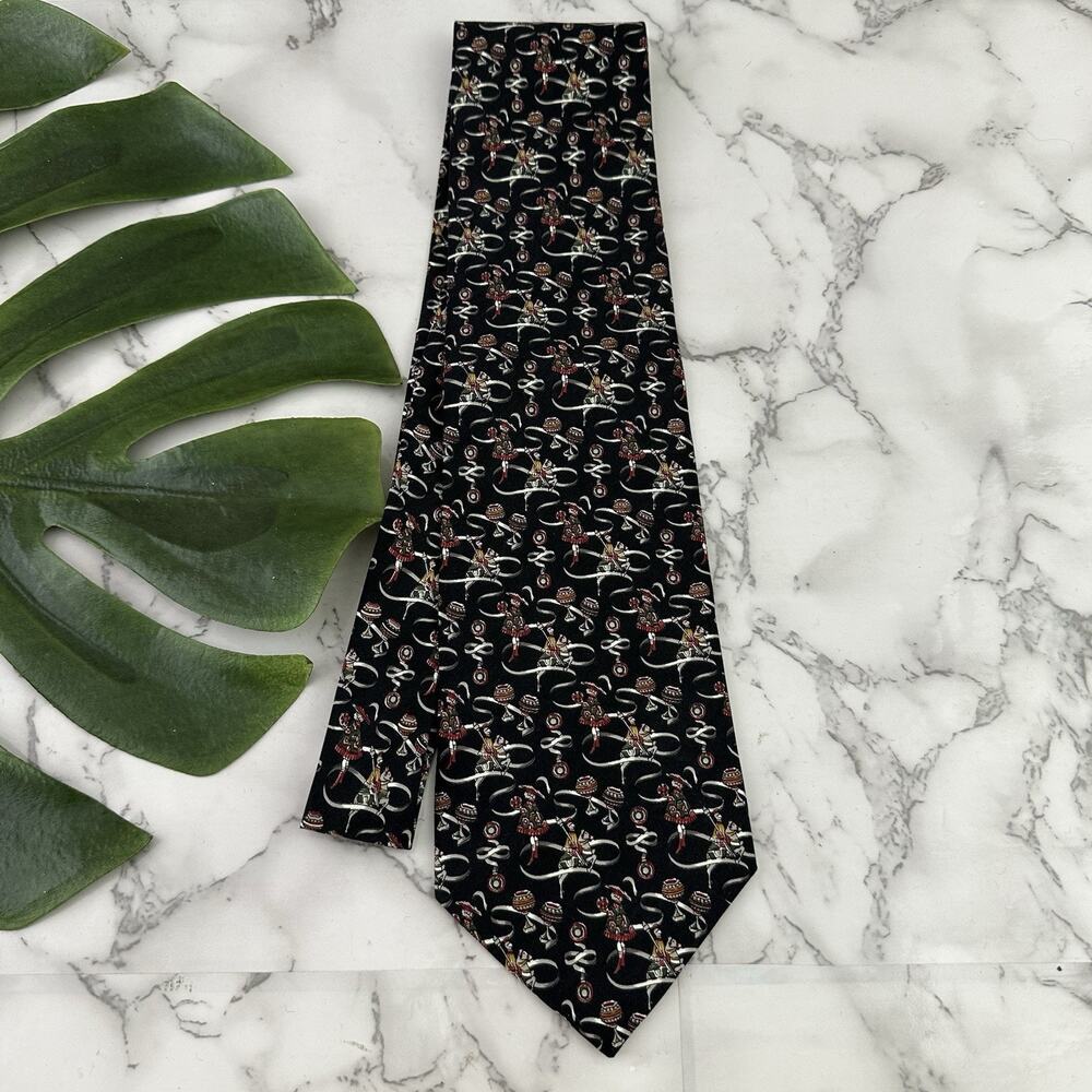 Kieselstein Cord Mens Vintage 90s Silk Neck Tie Black Gray Knights Scroll Italy